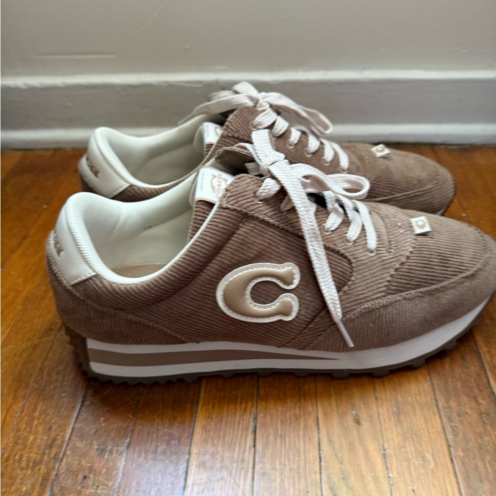 Brown Corduroy Sneakers with White Accents